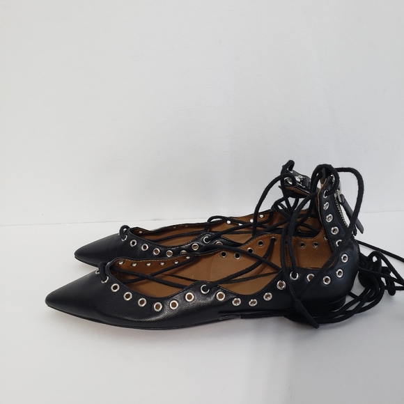 Zara Pointed toe Laced up Flats in Black leather - Picture 3 of 8